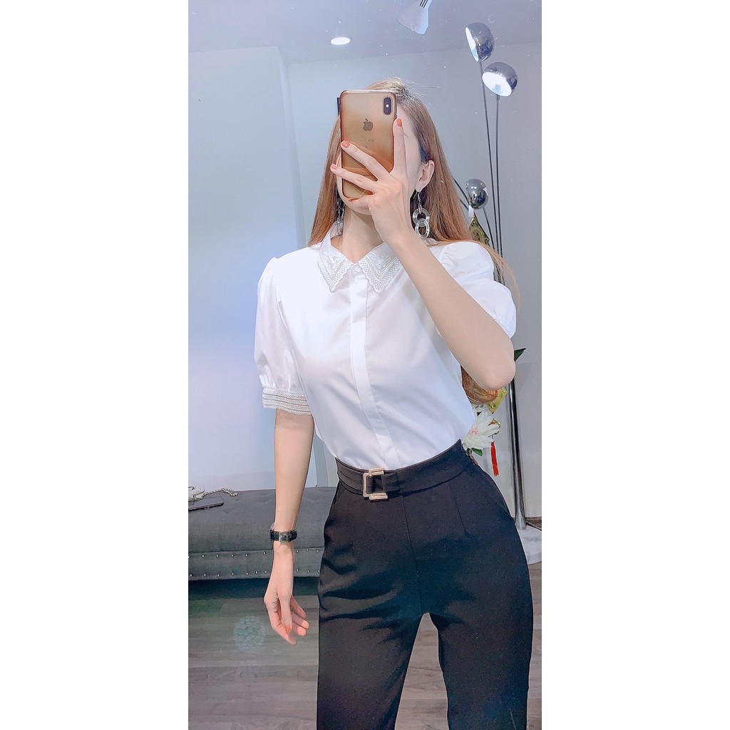 Sơ mi cổ phối chân ren sơ mi công sở phong cách hàn quốc hot nhất năm 2020