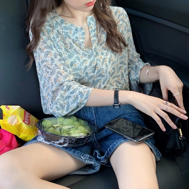 Áo Sơ Mi Tay Dài Dáng Rộng In Họa Tiết Hoa Phong Cách Hàn Quốc Thời Trang Nữ