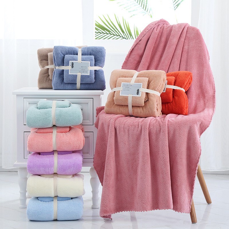 Bộ 2 khăn tắm lông cừu xuất hàn - khăn tắm cỡ lớn siêu mềm mịn (hàng mới nhất 2021)