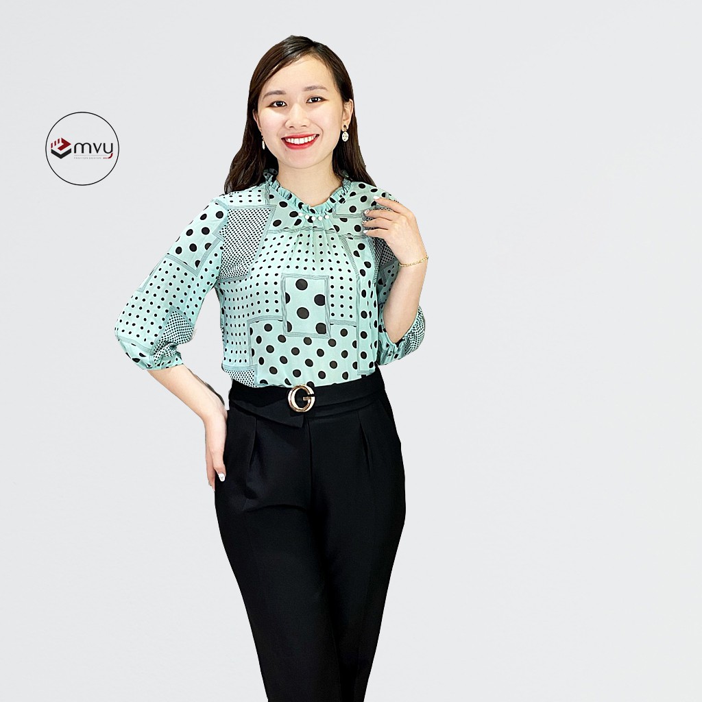 Áo sơ mi nữ voan lụa chấm bi cao cấp Emvy - A2