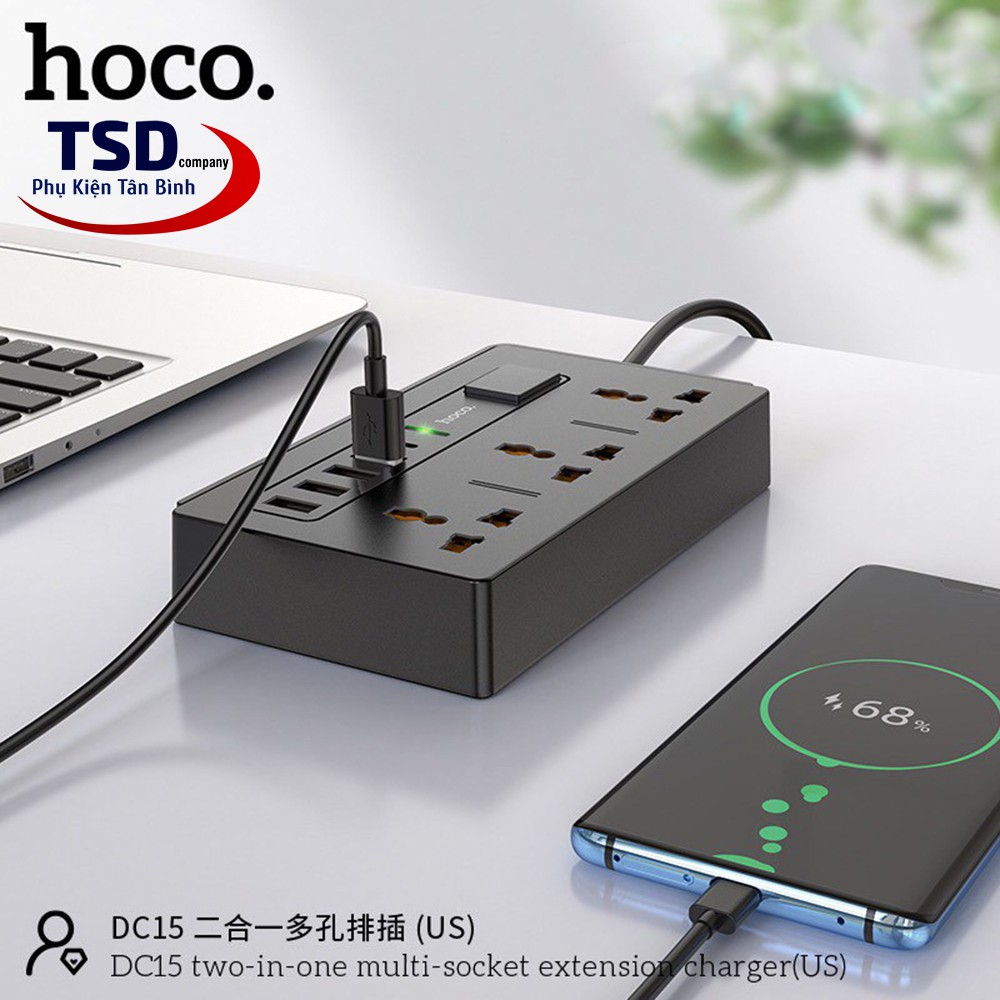 Ổ Cắm Điện Đa Năng Có Cổng USB Thông Minh Hoco DC15 Chính Hãng