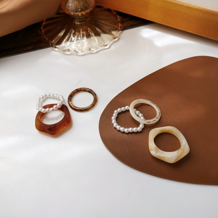 Set 3 nhẫn xỏ ngọc trai nhân tạo phong cách cổ điển cho nữ