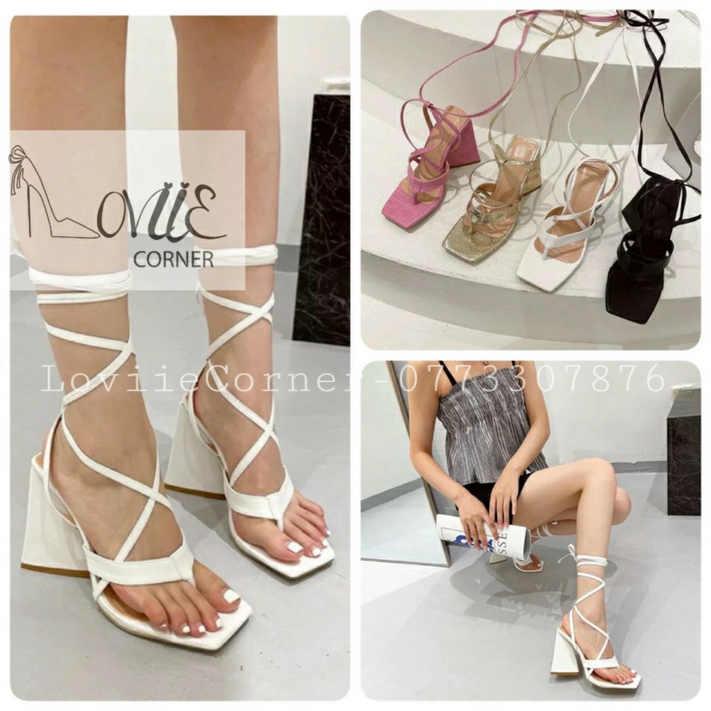 GIÀY CAO GÓT LOVIIECORNER - SANDAL NỮ MŨI VUÔNG CỘT DÂY - GIÀY THỜI TRANG GÓT TAM GIÁC 9 PHÂN G220427