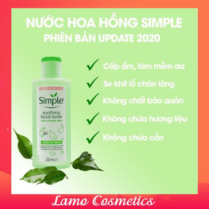 [MẪU MỚI NHẤT] Nước hoa hồng Simple Kind To Skin Soothing Facial Toner 200ml Chính Hãng 100%