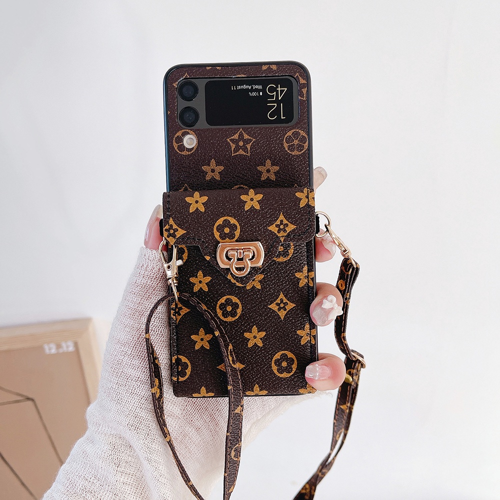 Bao Da Điện Thoại Nắp Lật Dạng Ví Chống Sốc Có Ngăn Đựng Thẻ Và Dây Đeo Thời Trang Cho Samsung Galaxy Z Flip 3 / 4 / 4