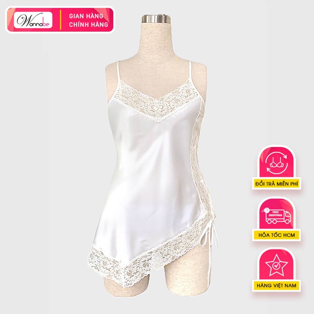 Đầm ngủ phi lụa cao cấp Wannabe DNS15 lai xéo vạt ngắn quyến rũ gợi cảm