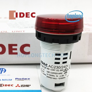 YW1P-1UQM3R IDEC Đèn báo đỏ liền thân phi 22 nắp phẳng 230V màu đỏ không biến thế