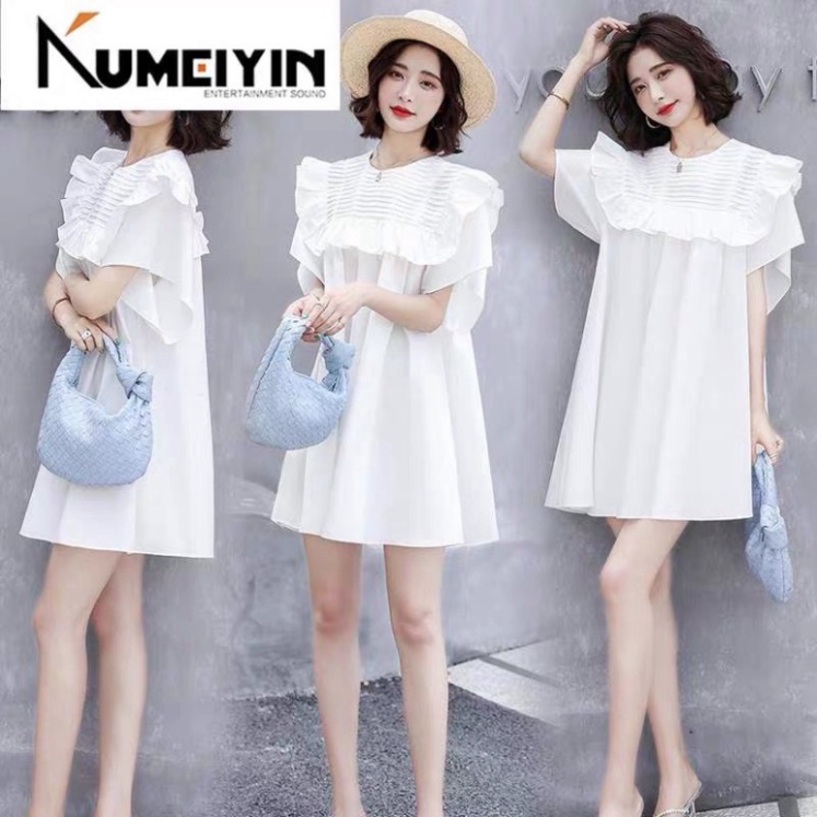 Đầm babydoll tiểu thư hàn quốc, váy nữ trắng dự tiệc đi biển tay bồng dáng xòe dễ thương