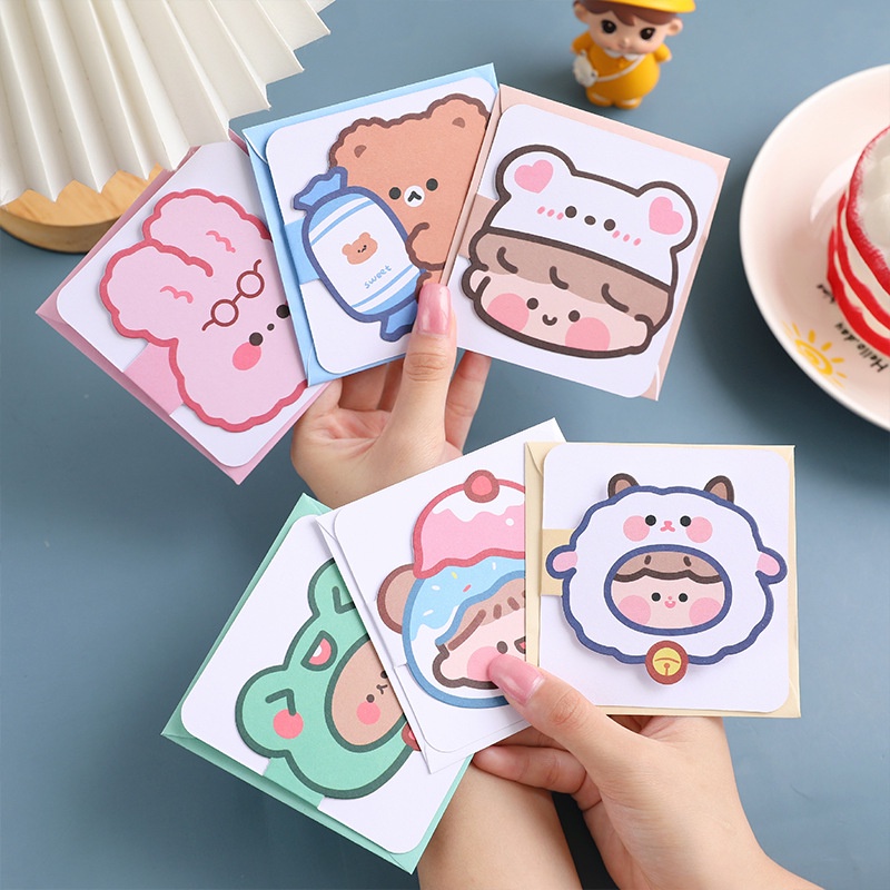 Thiệp chúc mừng hình chibi đáng yêu có kèm bao ngoài dùng cho sinh nhật quà tặng