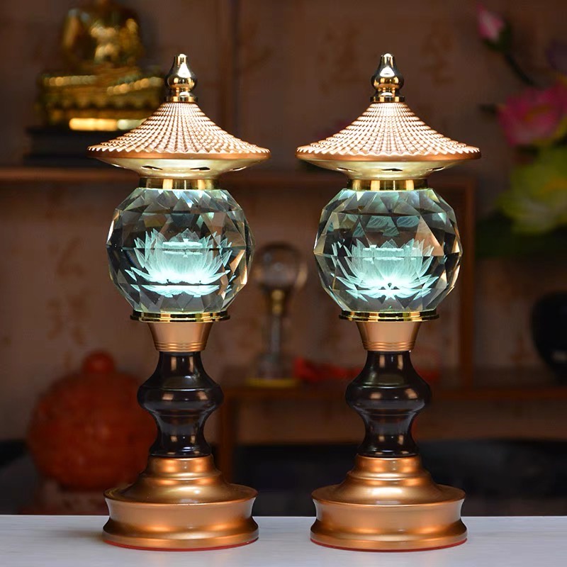 Đèn Thờ Pha Lê Thờ Cúng - Đèn Thờ Hoa Sen Tháp Kim Cương