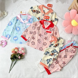 Bộ Ngủ Pijama Lụa Mango Dài Tay Cho Bé Gái