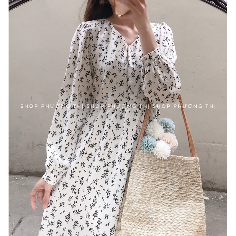 Đầm babydoll hoa nhí cổ V dáng dài (hàng sẵn) | BigBuy360 - bigbuy360.vn