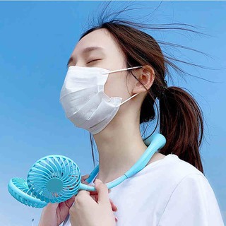 Quạt mini đeo cổ 7 cánh, tích điện, 3 chế độ gió, có cổng sạc usb tiện dụng