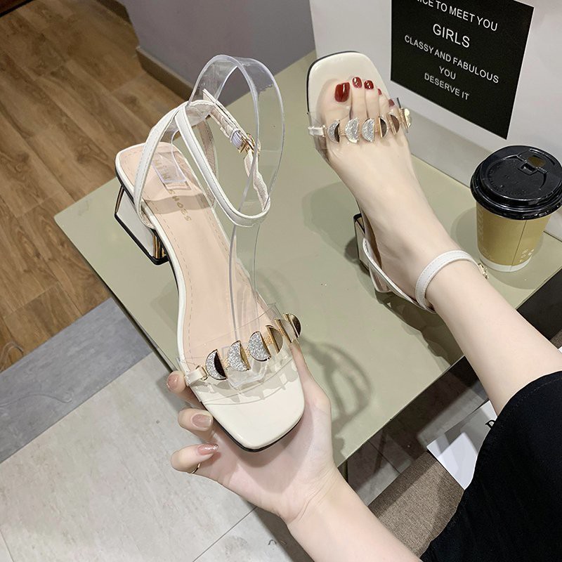 (ORDER) Sandal cao gót quai mảnh gắn đá BIG Size 35-43