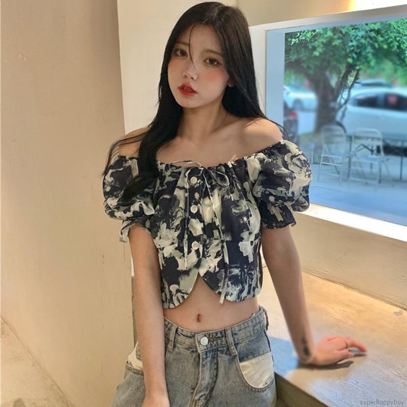 Áo Croptop Tay Loe Phong Cách Retro Hàn Quốc