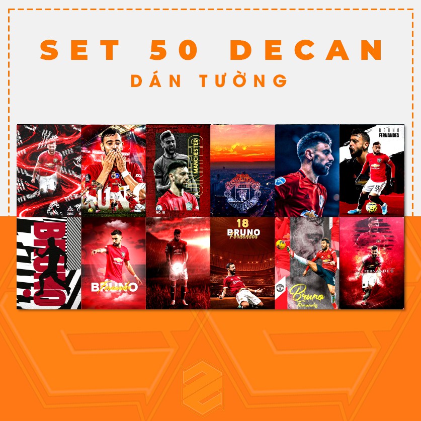 Set 50 Decal Dán Tường Bruno Fernandes | Mua 5 Hình Tặng 1 Hình Cầu Thủ Cắt Sẵn Kích Thước Tờ A4 Chất Liệu In Không Bay