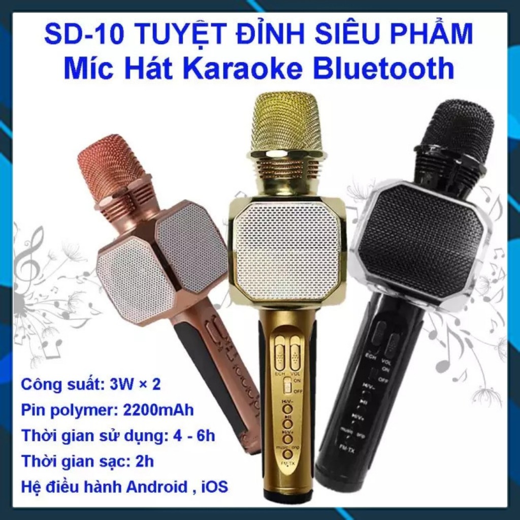 Micro Kèm Loa Bluetooth Karaoke SD-10 (Model 2018 Cực Hay)