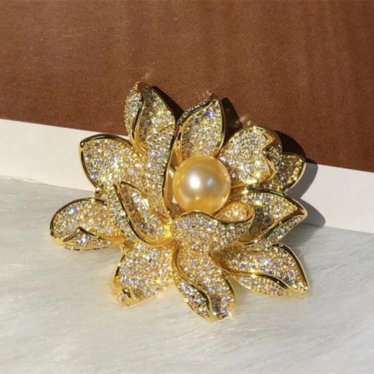 [Hàng Mới Về] Ghim Cài Áo Hình Hoa Sen Đính Ngọc Trai Giả Thời Trang Mùa Hè Cho Nữ