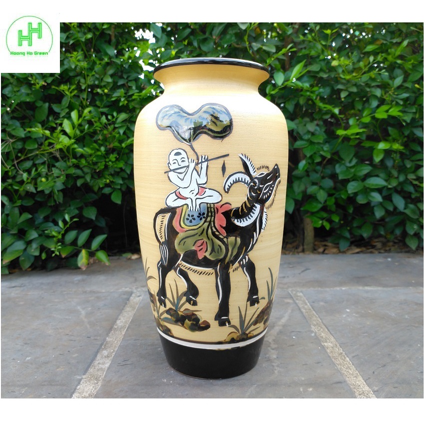 Bình cắm hoa, Bình trang trí nhà cửa, Chất liệu gốm sứ Bát Tràng, KT: 25x10cm, MH: LỤC_BÌNH_01