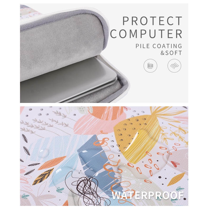 CanvasArtisan Túi đựng laptop vải phối da chống thấm nước in họa tiết graffiti xinh xắn cho Matebook Air Pro 11/12/13/14/15inch