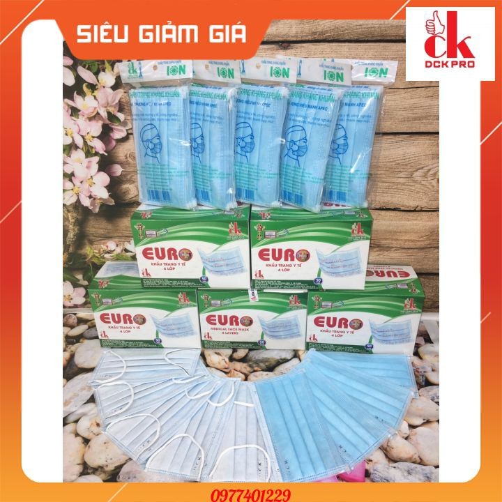 Khẩu Trang Y Tế Xanh 4 Lớp Euro Kháng Khuẩn Tốt 1 Hộp 50 Chiếc