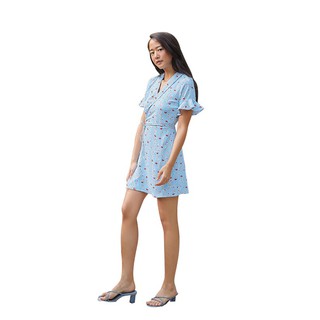 TheBlueTshirt - Sky Lafee Dress - Đầm Hoa Tay Ngắn Cổ V Xanh Trời