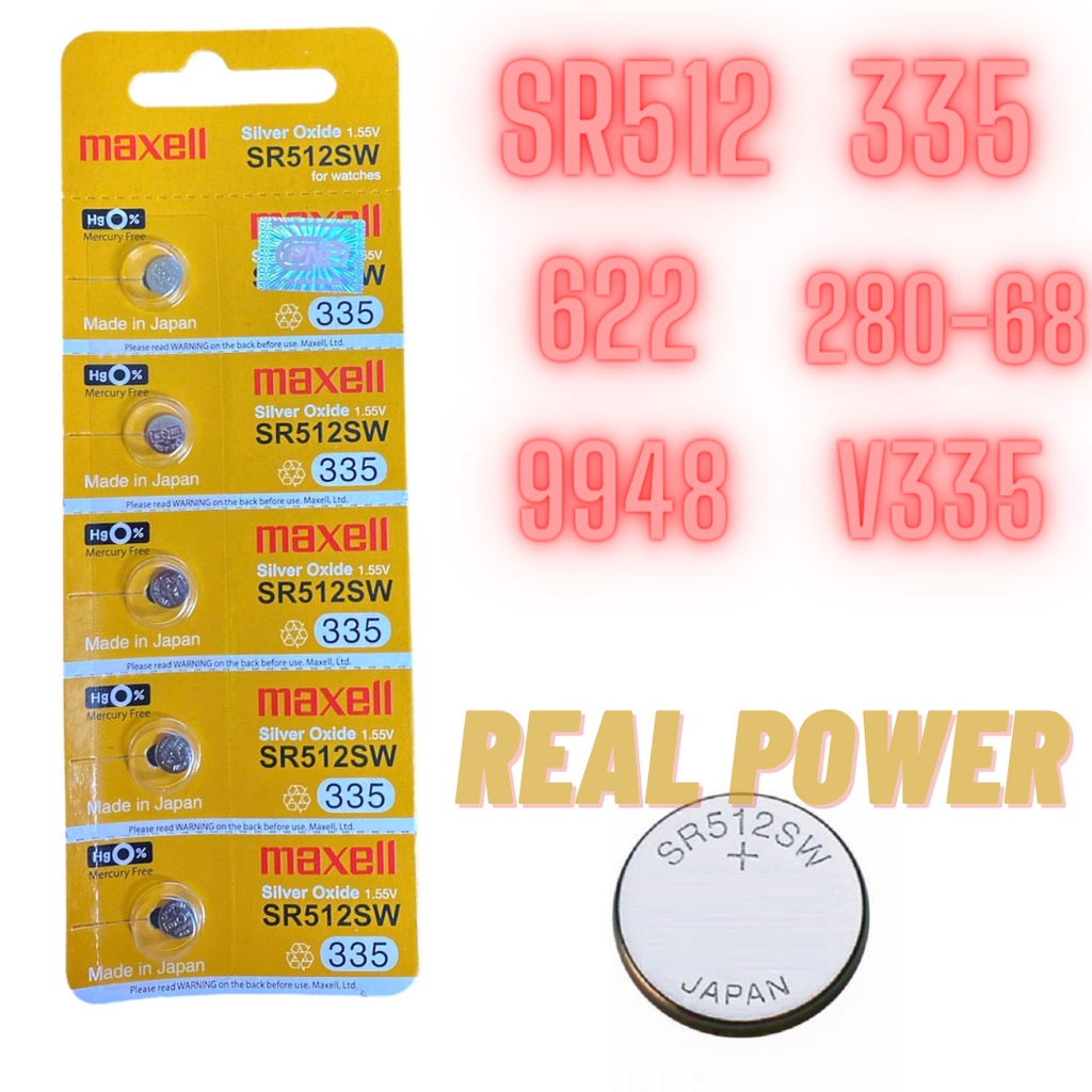 Pin Maxell SR512SW / 335 / 622 / 9948 / SR512 / V355 Silver Oxide 1.55Volt (Made in Japan)