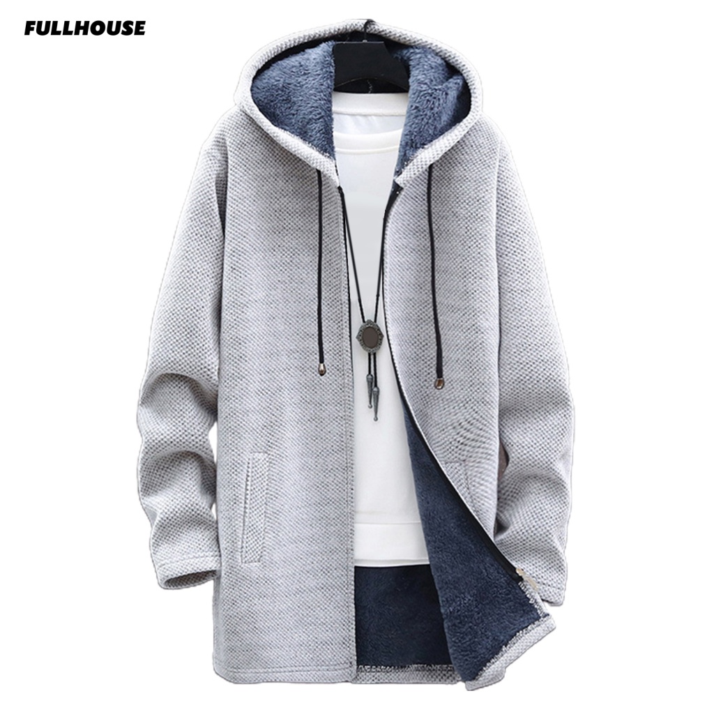 Áo Khoác Cardigan Dệt Kim Tay Dài Phối Lông Có Khoá Kéo Thời Trang Thu Đông Cho Nam Giới