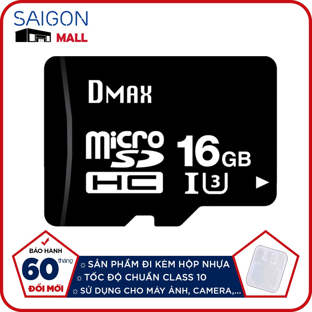Thẻ nhớ 16GB U3 tốc độ cao , up to 90MB/s micro SDHC Dmax đi kèm hộp nhựa - Bảo hành 5 năm đổi mới