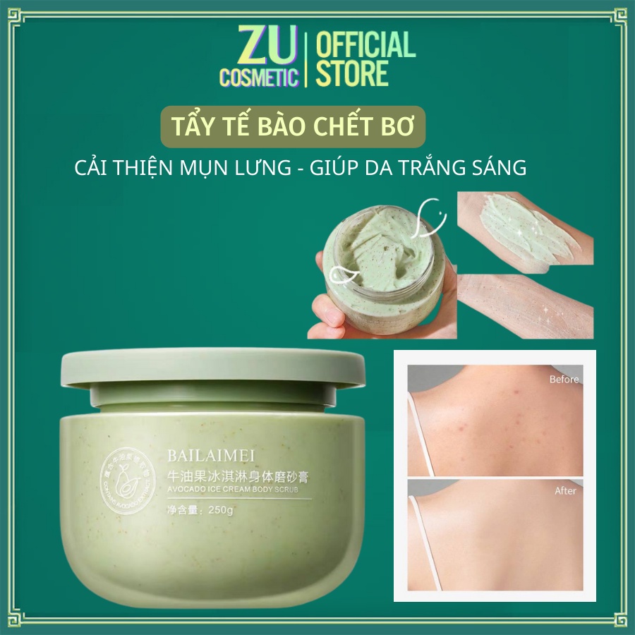 Tẩy Tế Bào Chết, Tẩy Da Chết Body Bơ thu nhỏ lỗ chân lông, làm mềm và giữ ẩm sáng da Zu Cosmetics