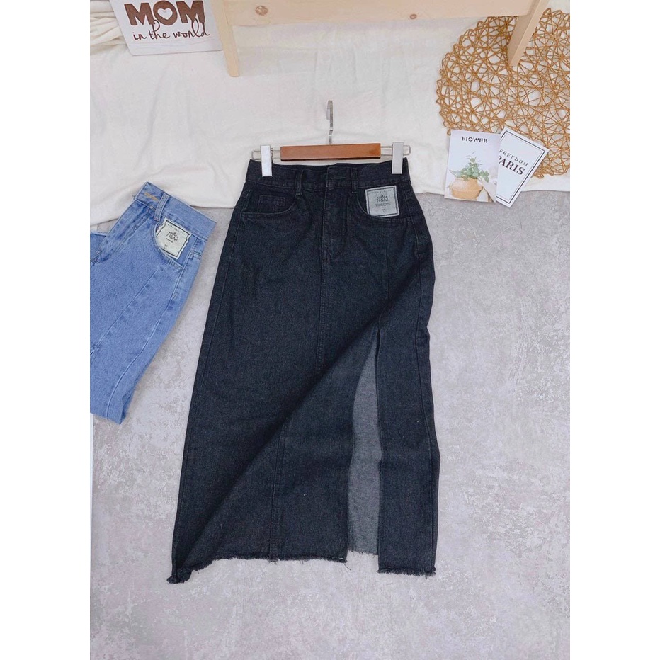Chân váy Jean denim Midi Kyubi dài Xẻ tà Lưng cao dáng chữ A [Nhiều Mẫu] - Váy Bò dài Cạp cao Ulzzang Kyubi CVJ01
