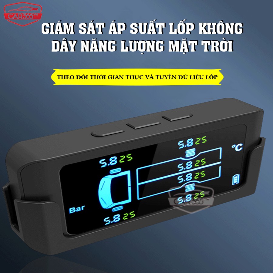 Cảm biến áp suất lốp 6 bánh cho xe tải, xe khách với pin mặt trời và màn hình LCD cao cấp CHÍNH HÃNG CAR365 - CAR34