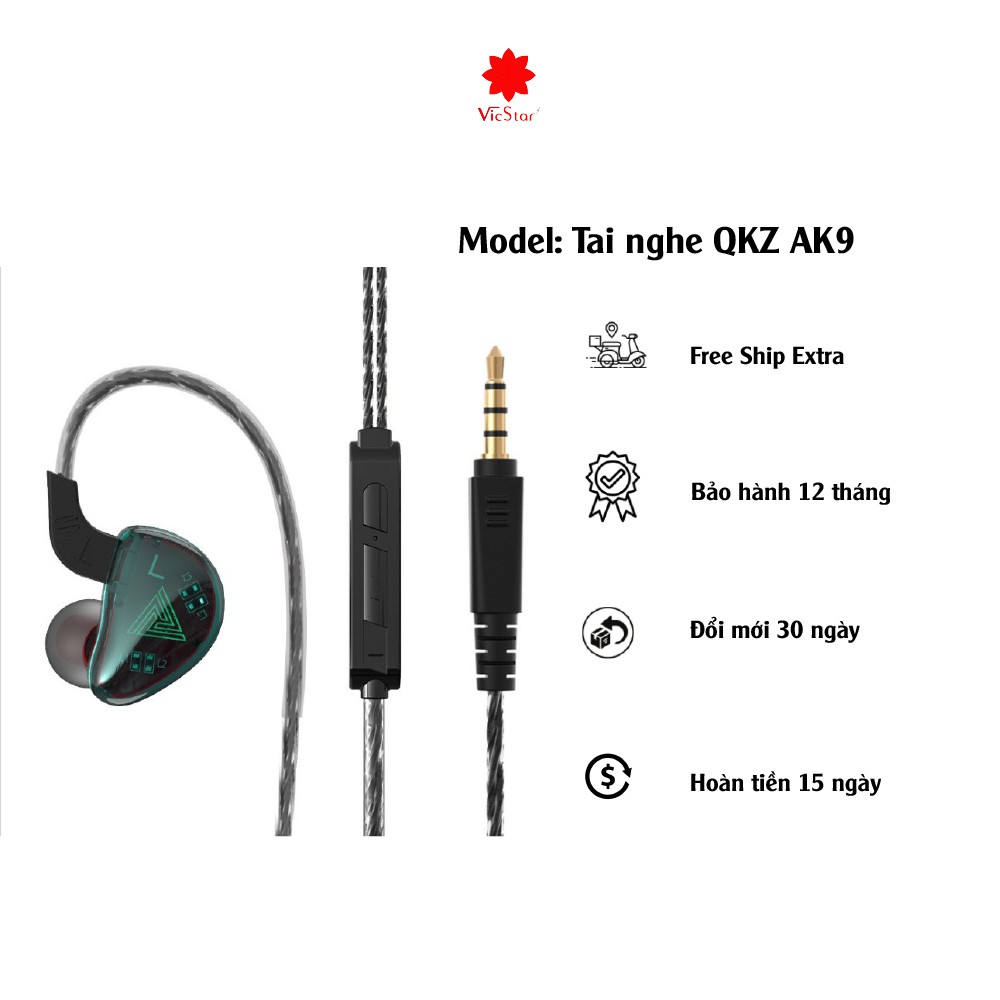 Tai nghe nhét tai QKZ AK9 LOGO chip, dải âm trầm và mic đàm thoại chất lượng