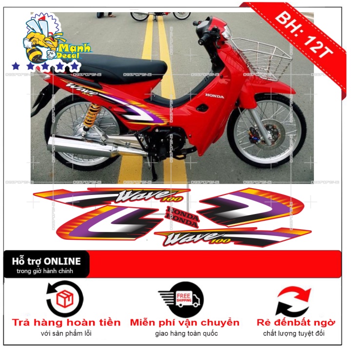 Ten rời xe wave nhỏ đời đầu zin dán xe đỏ