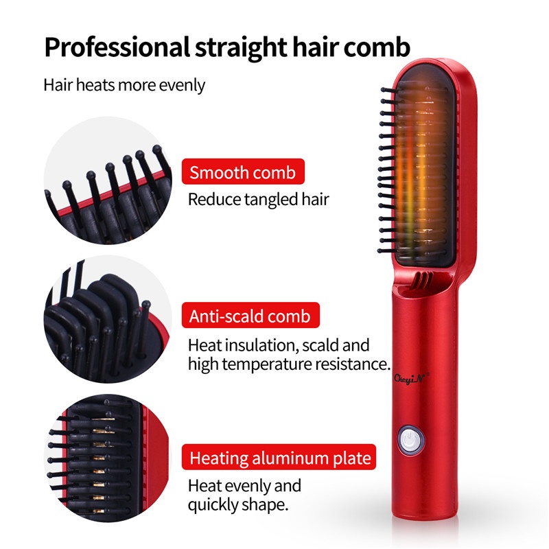 Lược duỗi tóc không dây CkeyiN HS496 hai công dụng bằng gốm nhỏ gọn sạc được tiện lợi khi du lịch