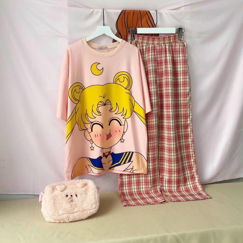 Set Đồ Bộ Nữ Quần Caro Kate Ống Rộng NHIỀU MẪU 05 * Đồ Bộ Hoạt Hình Freesize S.I.Z Fashion | BigBuy360 - bigbuy360.vn