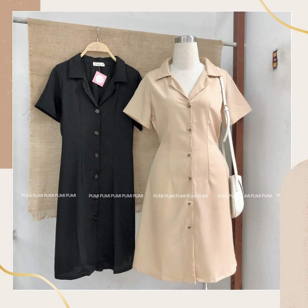 Đầm cổ vest hàng nút freesize Pumi