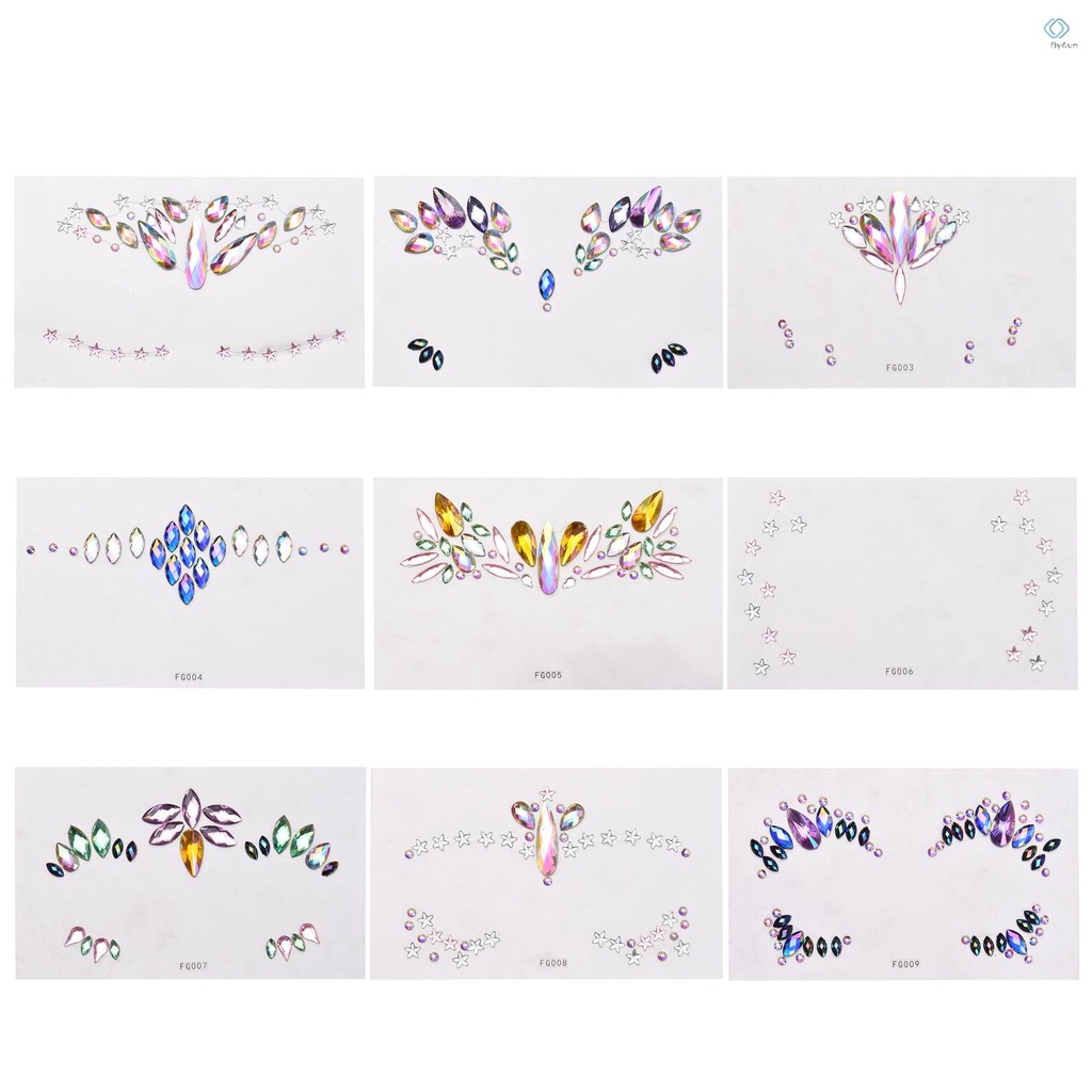 Set 9 miếng dán trang trí cơ thể thiết kế kiểu kim cương giả pha lê nhiều màu sắc đẹp mắt DIY | BigBuy360 - bigbuy360.vn