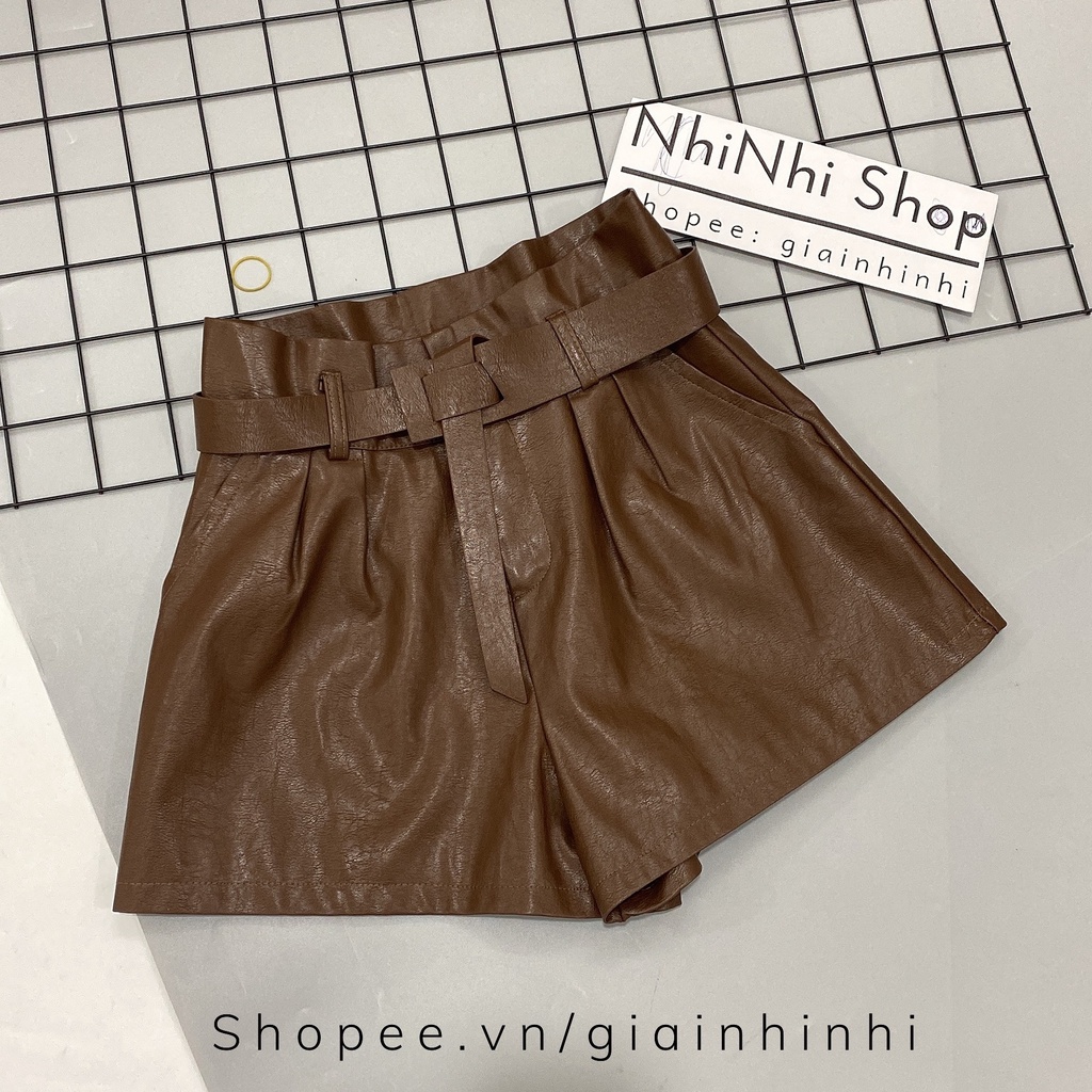 Quần short da kèm đai hàng đẹp, Short da cạp cao vải da mềm QS1812 - NhiNhi Shop