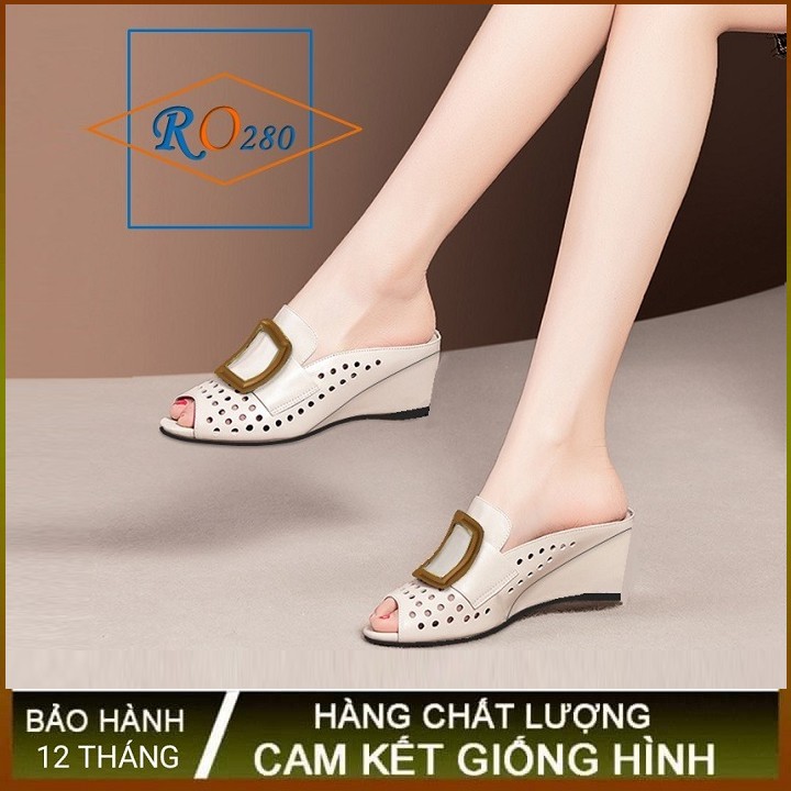 Dép nữ quai ngang cao gót 5p hàng hiệu rosata hai màu đen kem ro280