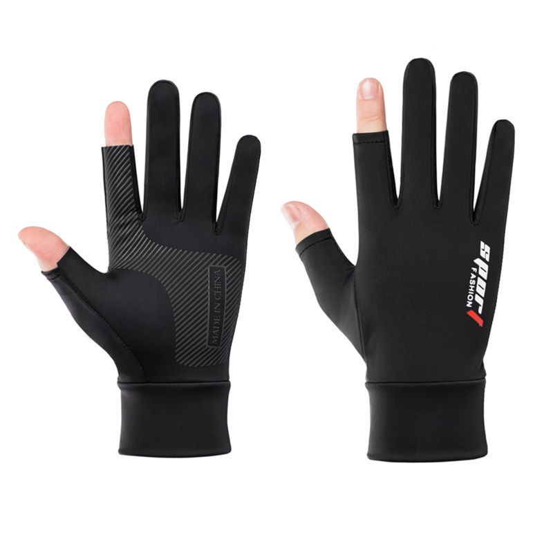 Găng Tay Lụa Lạnh Hai Ngón Chống Trượt Có Thể Chạm Màn Hình Cảm Ứng Thoáng Khí Bảo Vệ Tia UV Khi