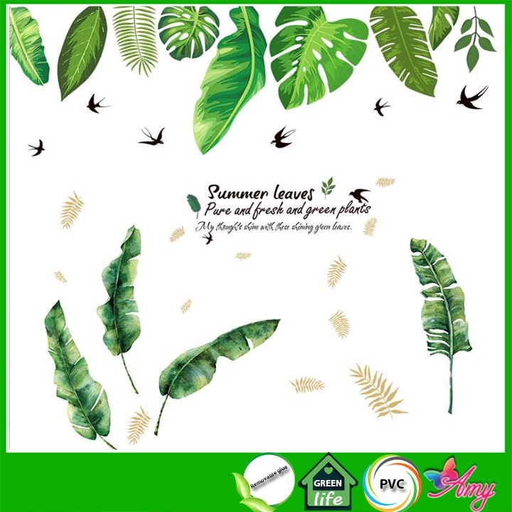 [FREESHIP 50K]Decal dán tường 3D Combo giàn lá xanh tươi mát trang trí phòng khách, phòng làm việc sáng tạo decalamyshop