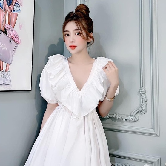Đầm Babydoll Cổ Bèo Nơ Sau 3 Màu Big Size Siêu Xinh - NV273