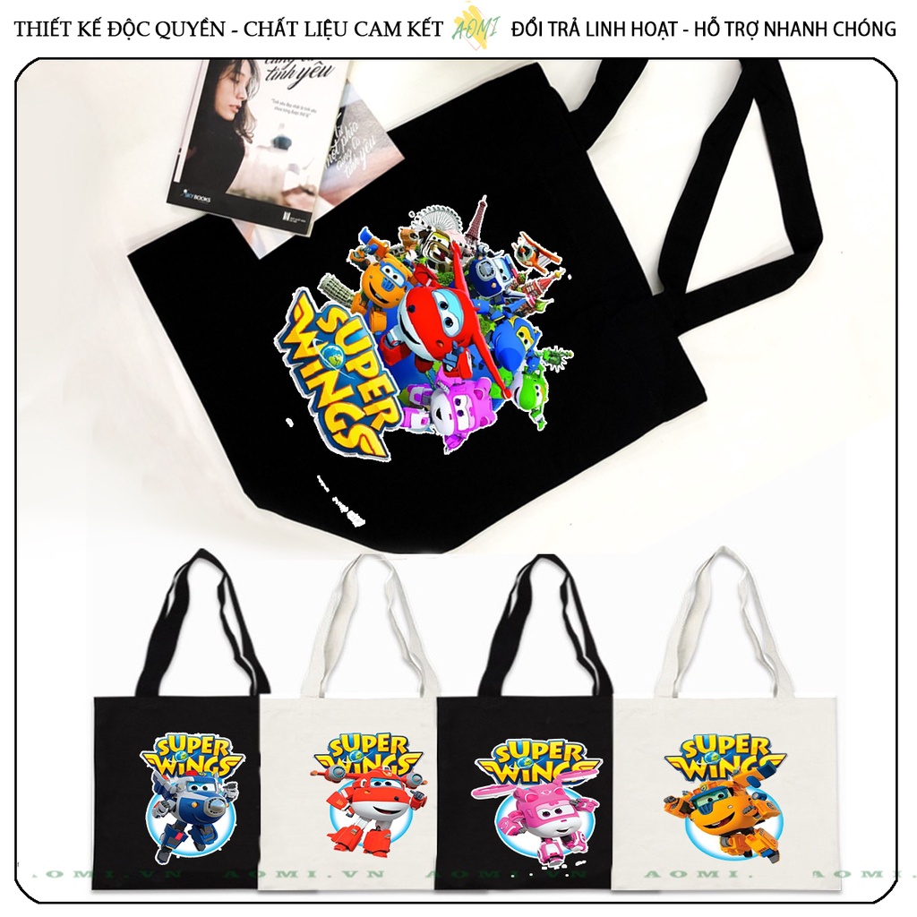 TOTE đội bay supper wing CANVAS TÚI VẢI ĐEO VAI BAG CÓ KHÓA KÉO SIZE LỚN 33x38cm AOMIVN DU LỊCH DẠO PHỐ AOMI