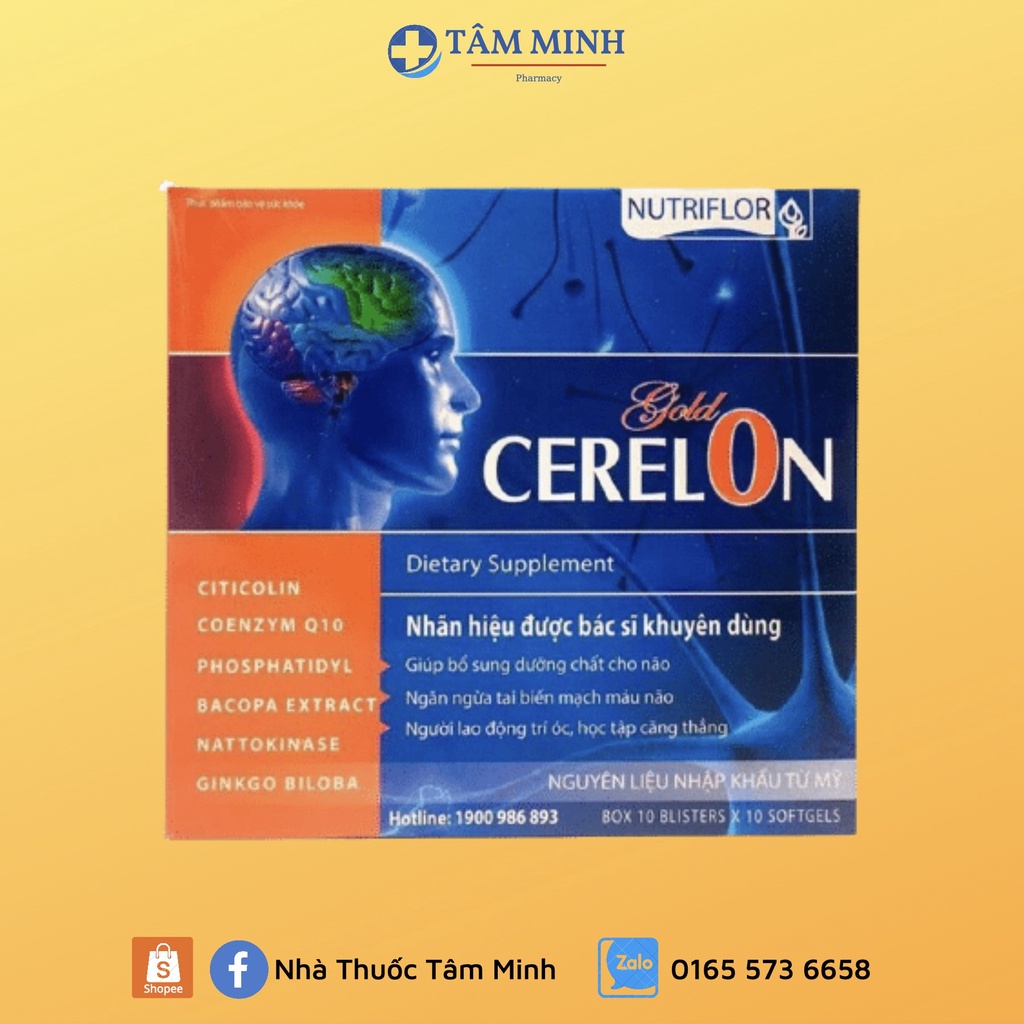 HOẠT HUYẾT DƯỠNG NÃO CERELON GOLD TĂNG CƯỜNG TUẦN HOÀN MÁU NÃO, GIẢM TAI BIẾN MẠCH MÁU NÃO HỘP 100 VIÊN