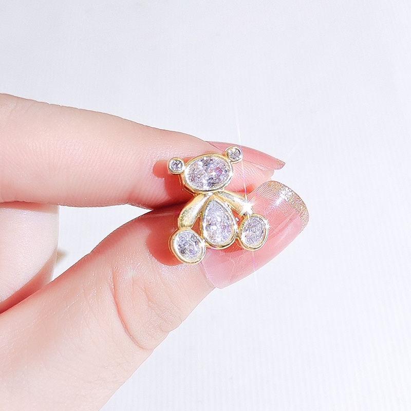 [Jiudolan] Ghim Cài Cổ Áo Hình Gấu Hoạt Hình Đính Đá Zircon Sáng Bóng Thời Trang Hàn Quốc Cho Nữ