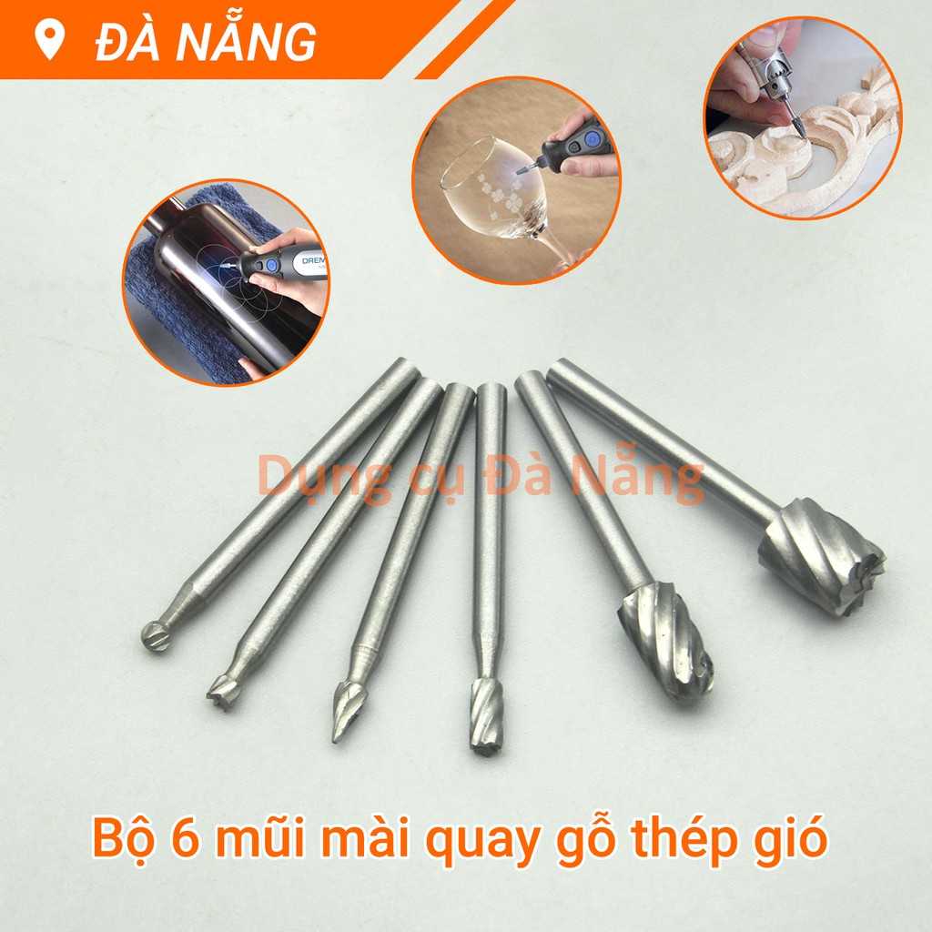 Bộ 6 mũi lũa gỗ điêu khắc, chạm trổ mài khắc thép HSS