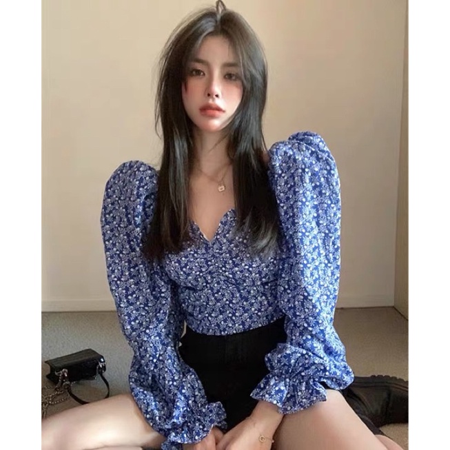Áo hoa nhí tay bèo cúp ngực phong cách sexy