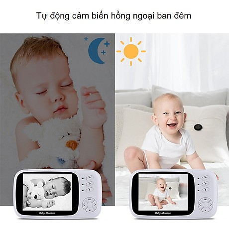 Máy báo khóc em bé màn hình 3.5inch cảm biến hồng ngoại cao cấp ( Ghi âm 2 chiều, phát hạc, đo nhiệt độ)