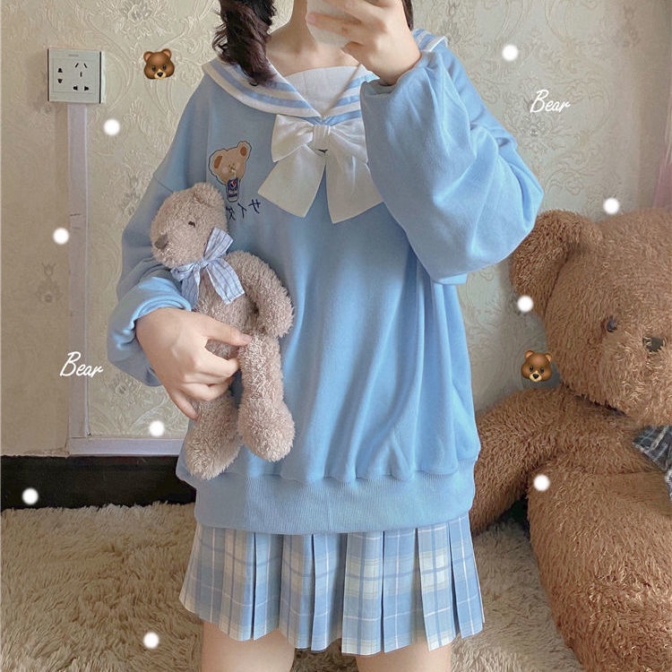 Áo tròng đầu dáng rộng thêu hình gấu dễ thương thời trang mùa thu
 | BigBuy360 - bigbuy360.vn